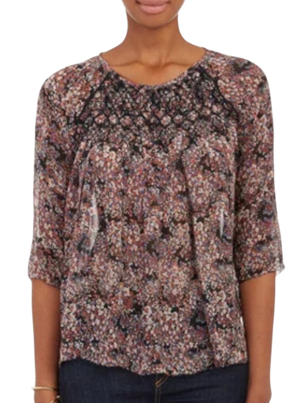 Ulla Johnson silk floral loose fit semi sheer peasant blouse excellent condition